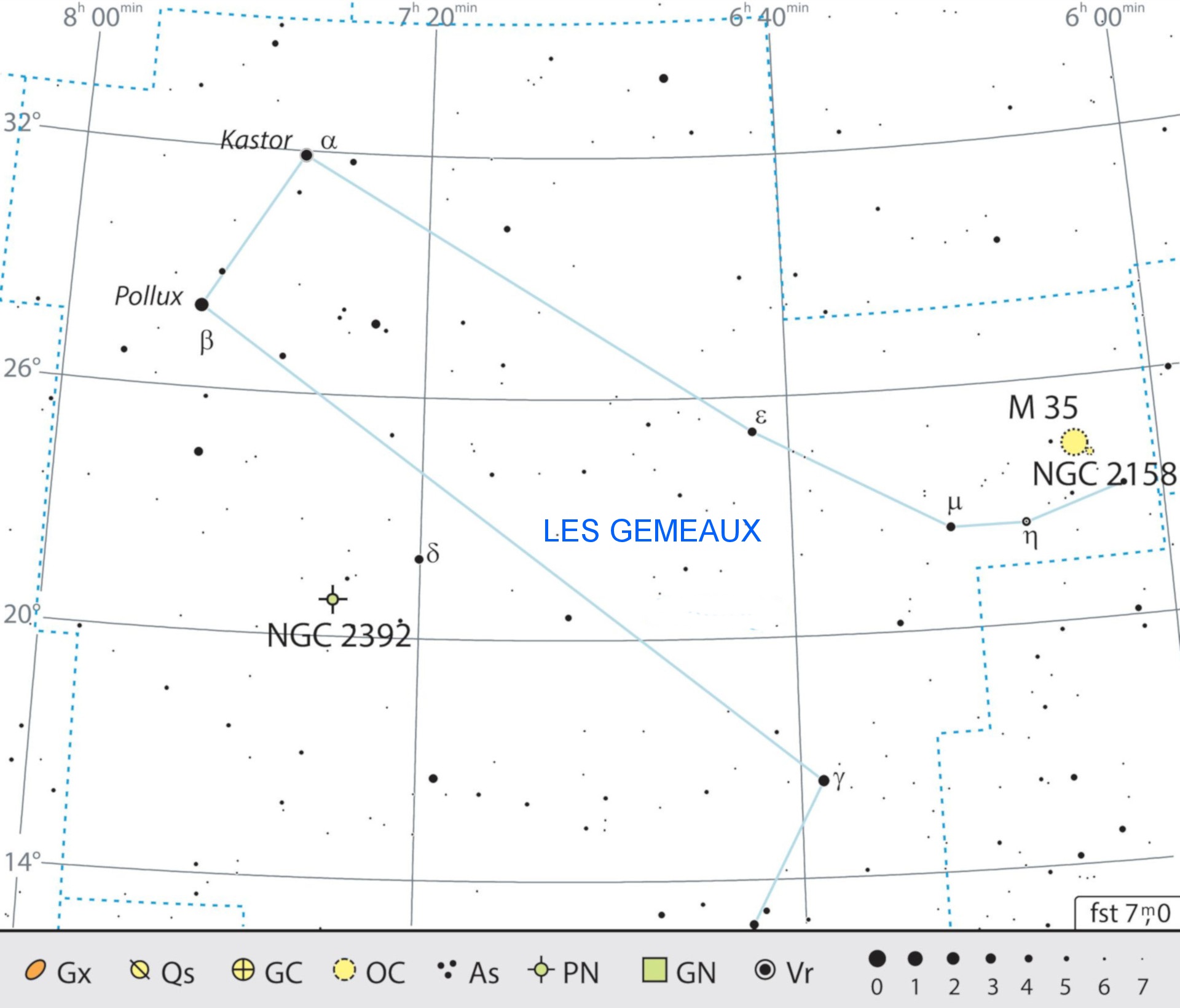 Carte générale de la constellation des Gémeaux, avec conseils pour son observation. J. Scholten